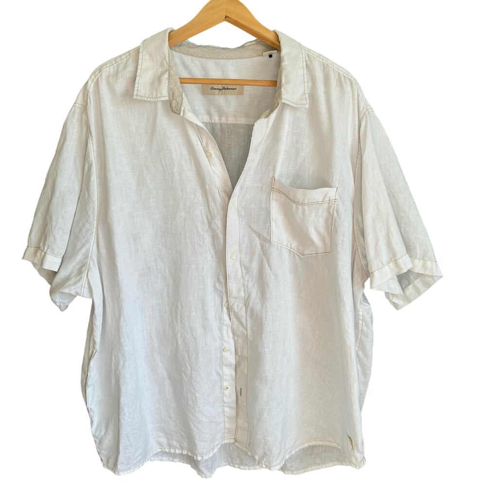Tommy Bahama Mens LINEN XXL / TTG Cream Button Down Short Sleeve Shirt